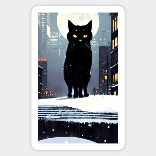 Black yule Cat at night 5 Sticker